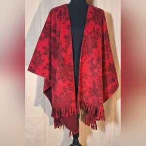 WHITE PINE Red Floral Fringe Fleece Shawl